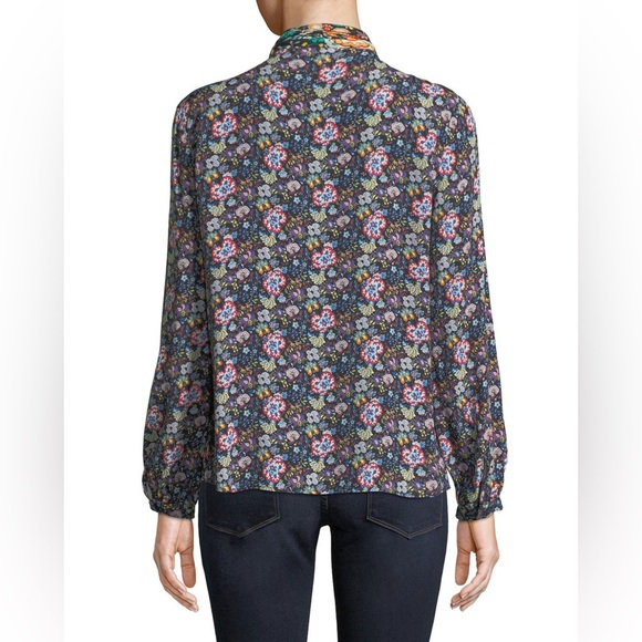 FRAME Open Scarf V-Neck Long-Sleeve Floral-Print Blouse - Picture 4 of 14